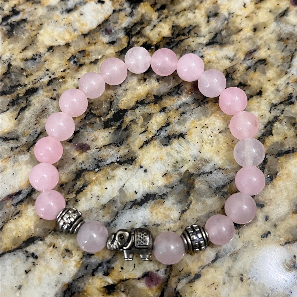 Pink Beaded Bracelet with Copper Elephant Accents